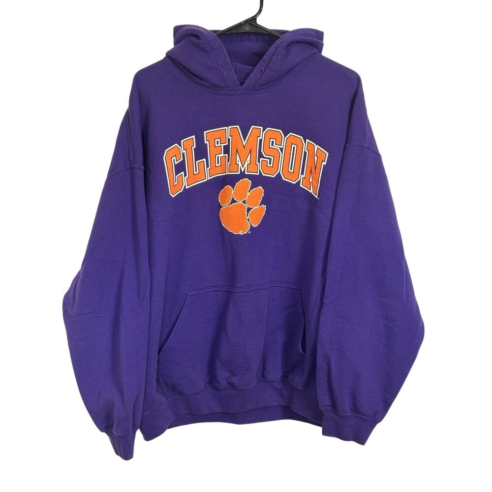Clemsen Purple Orange Hooded Pullover Sweatshirt Size XL